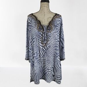 Soft Surroundings South Beach Tunic Top Cover Up Blue White Beaded 3X